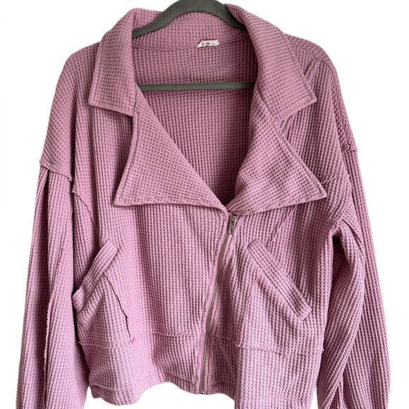 POL Pink Waffle Knit Moto Jacket Sz Small - Picture 1 of 5